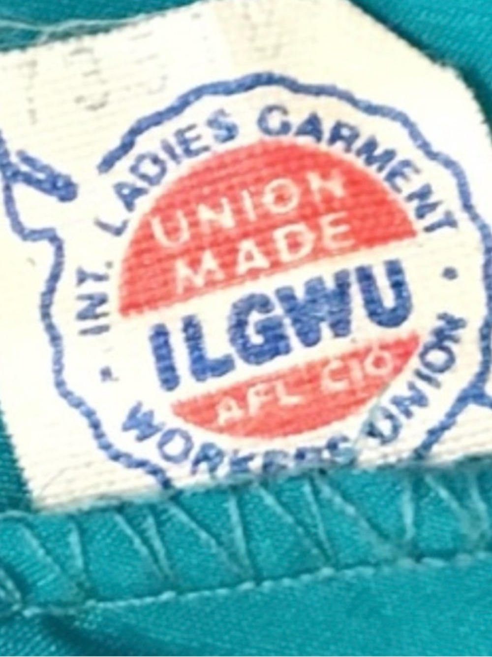 Vintage 70s Teal Pleated Blouse USA Made ILGWU Union Label Size 12 - Picture 6 of 7